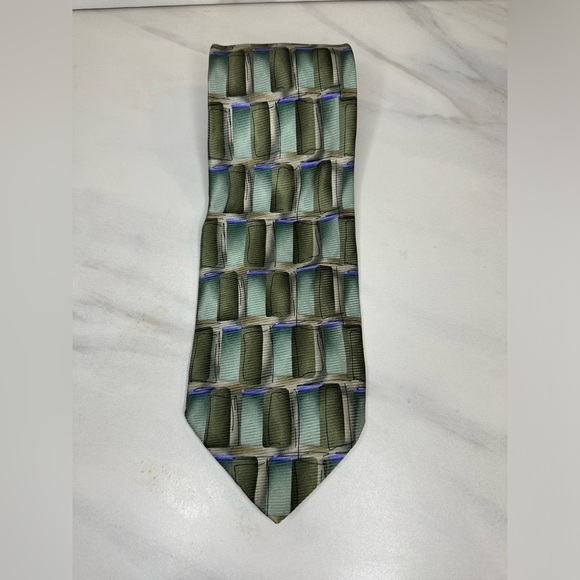 J. Garcia green abstract geometric silk necktie - Picture 1 of 4